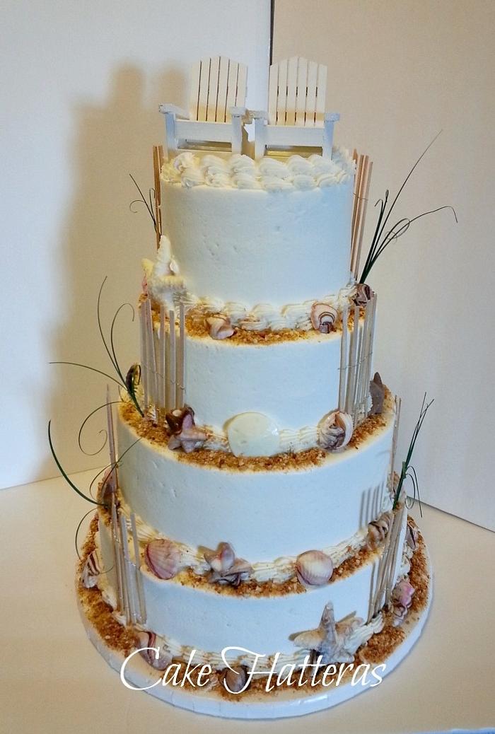 Beach Wedding Cake with Adirondack Chairs