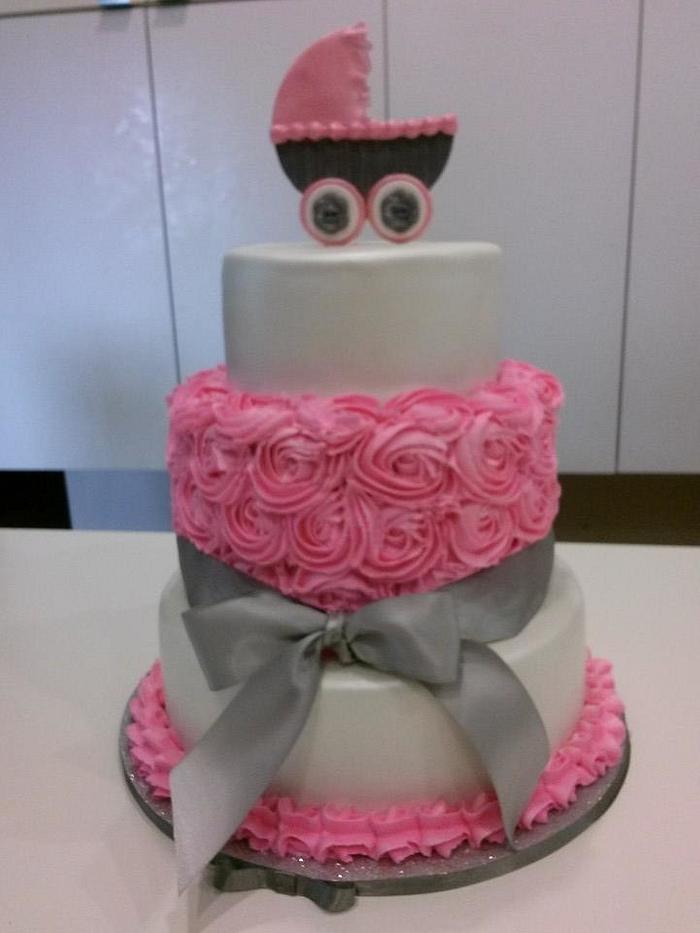 Pretty in pink baby shower cake