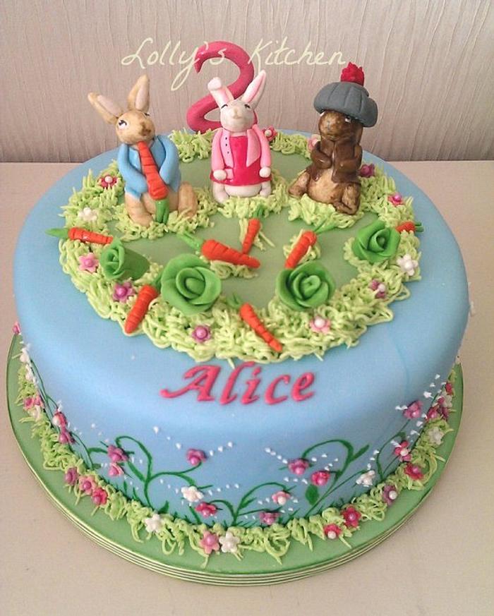 Hand painted Peter Rabbit cake