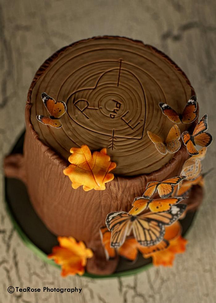 Fall tree stump cake