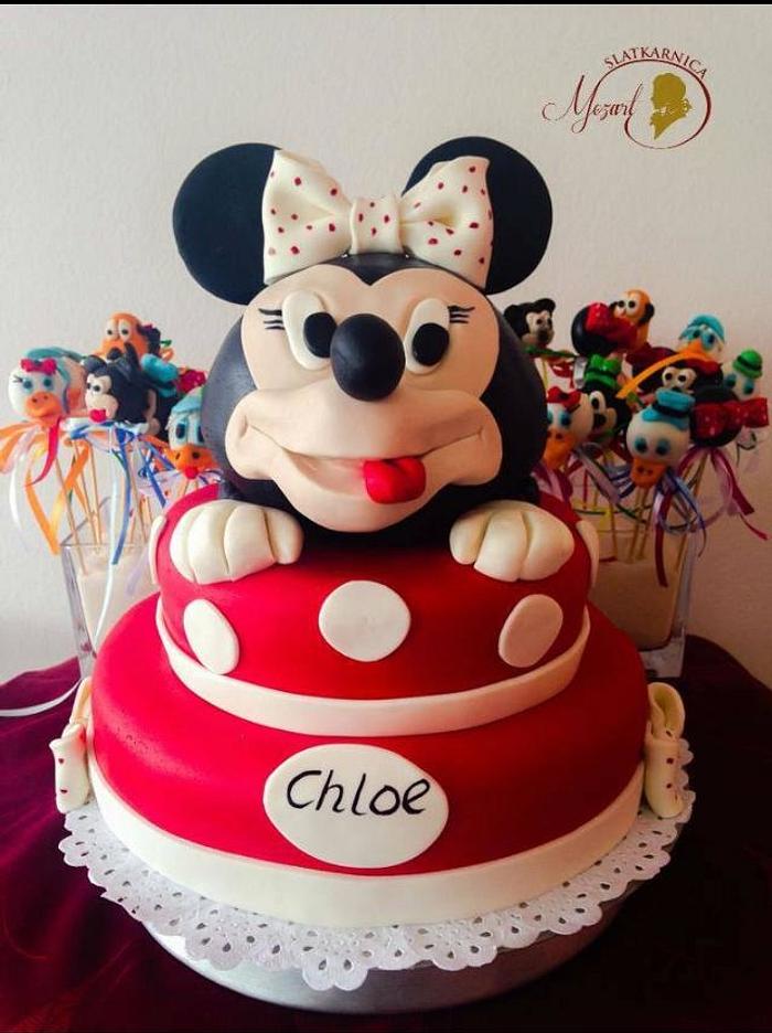 Minnie mouse birthday cake&lollypops