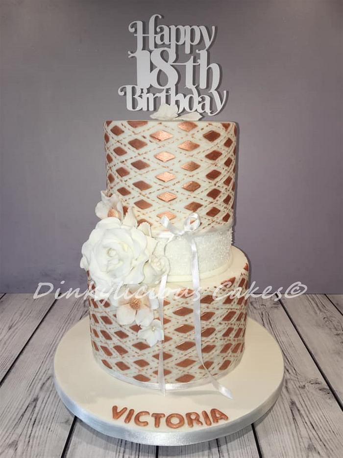 Rose gold and white 18th birthday cake
