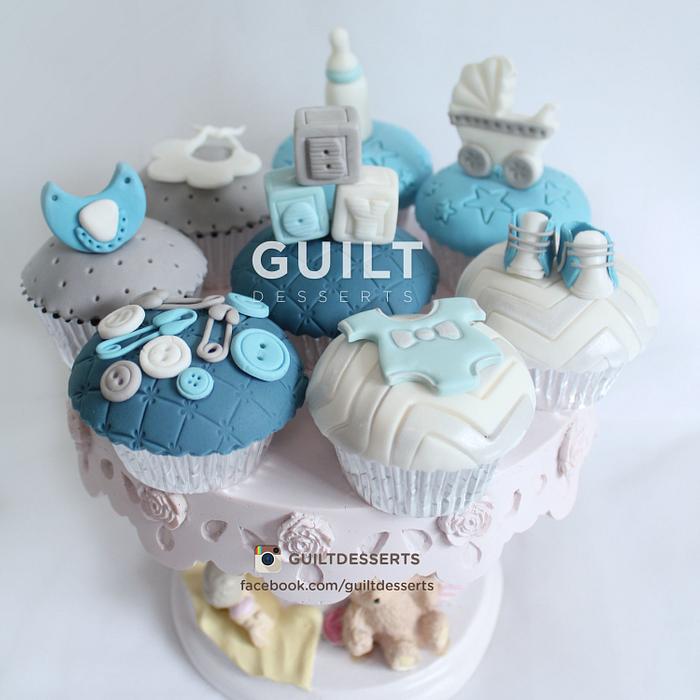 Blue & Grey Baby Shower Cupcakes