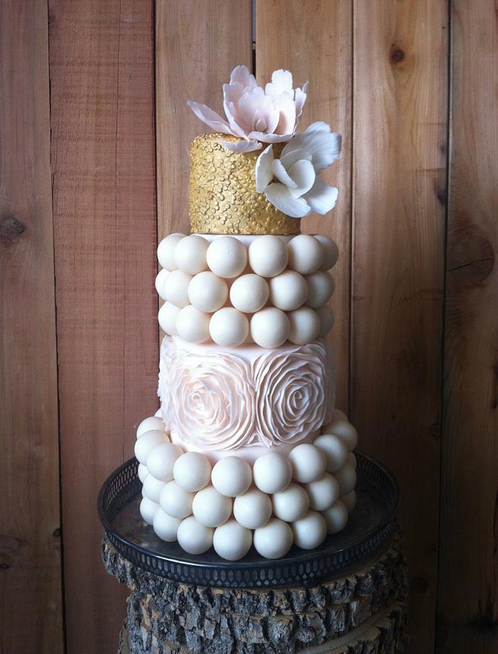 Pink and Gold Cake Ball Wedding Cake
