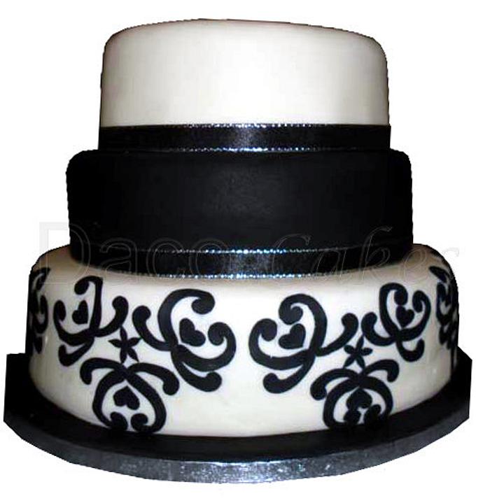 3 Tier Black and White Cake