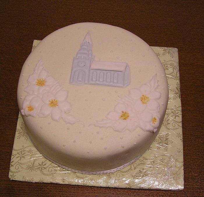 christmas cake with a church