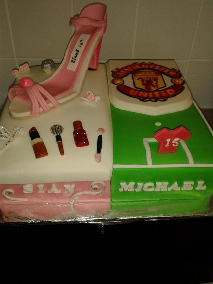 2 Sided Cake for girl and boy, proper wag cake