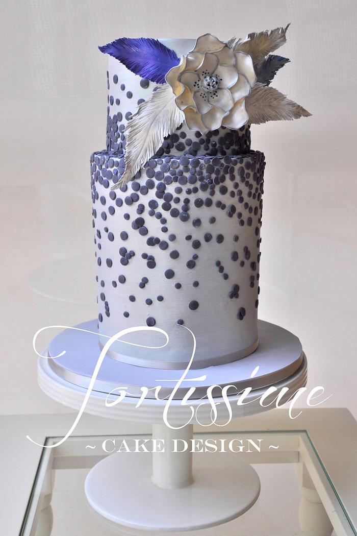 Navy Sequins Feather cake