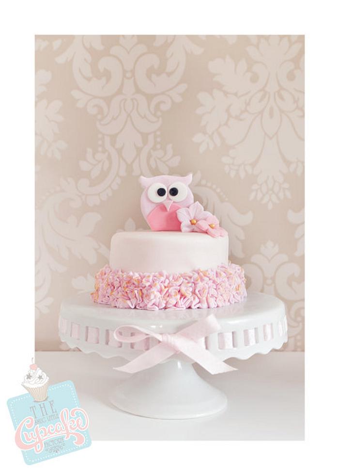 Pink Owl Ruffle Cake