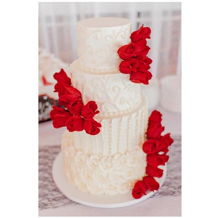Buttercream and Red Roses