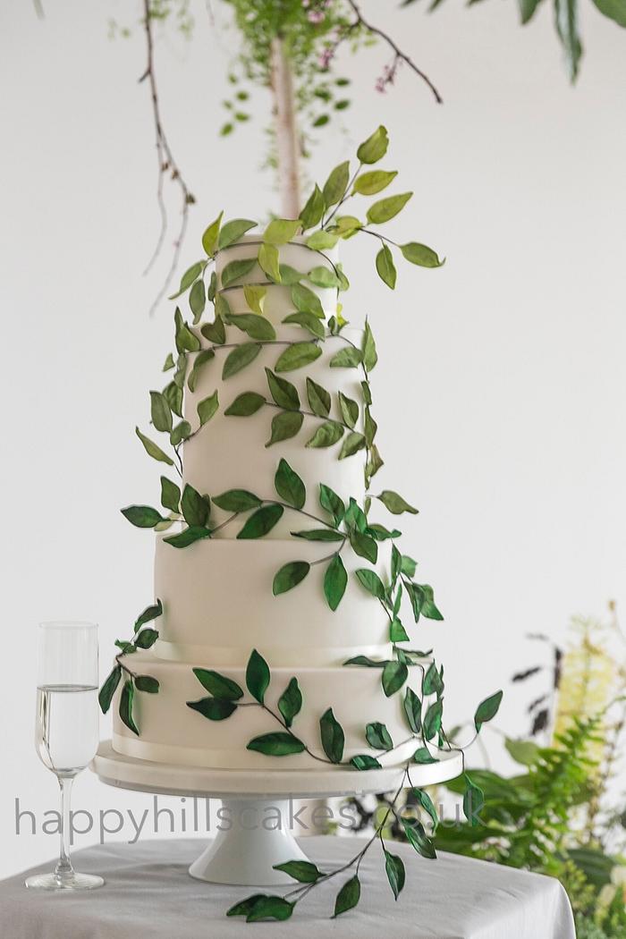 Green ombre leaf wedding cake