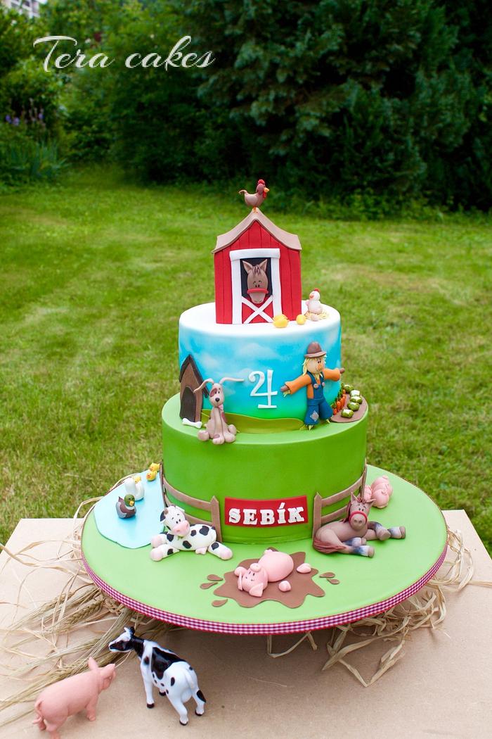 cake with farm animals