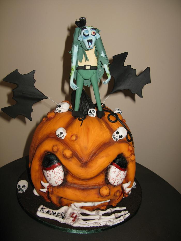 scary pumpkin birthday cake