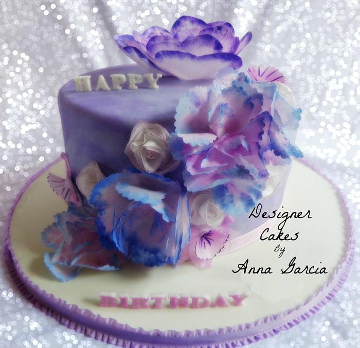 Rice paper flowers and Marble Fondant Cake