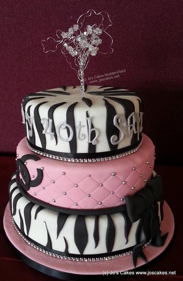 3 Tier Zebra and Pink Birthday Cake