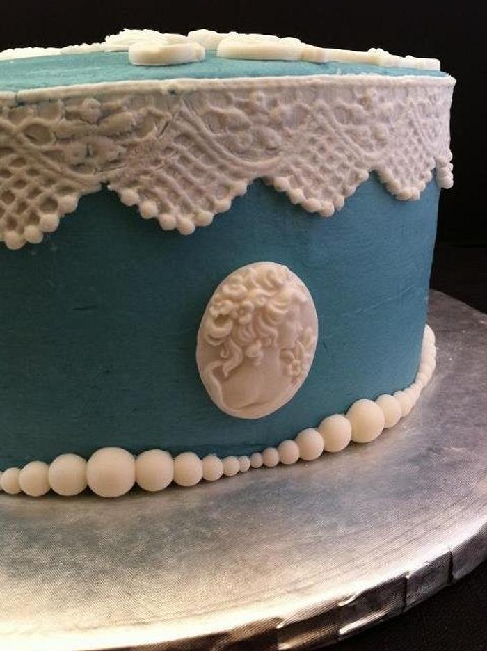 Blue and White Cameo Mother's day cake
