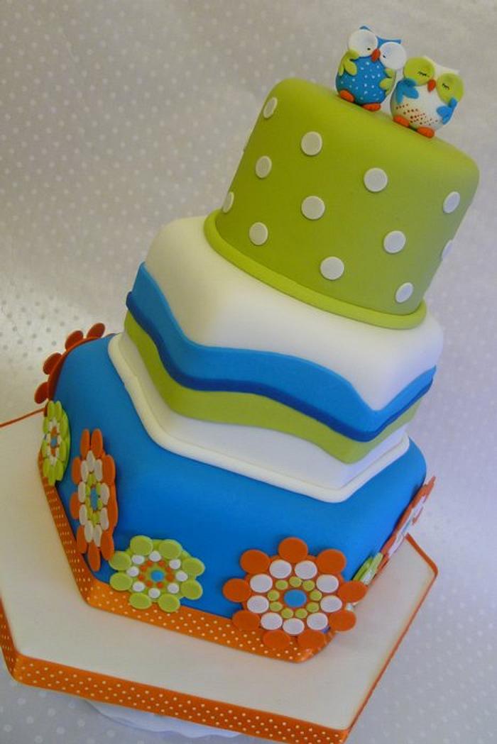 Colourful Contemporary Owl Wedding Cake