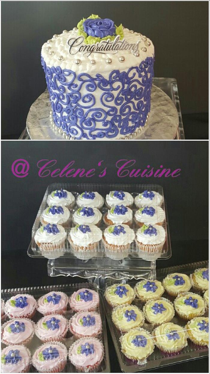 Engagement Cake and Cupcakes