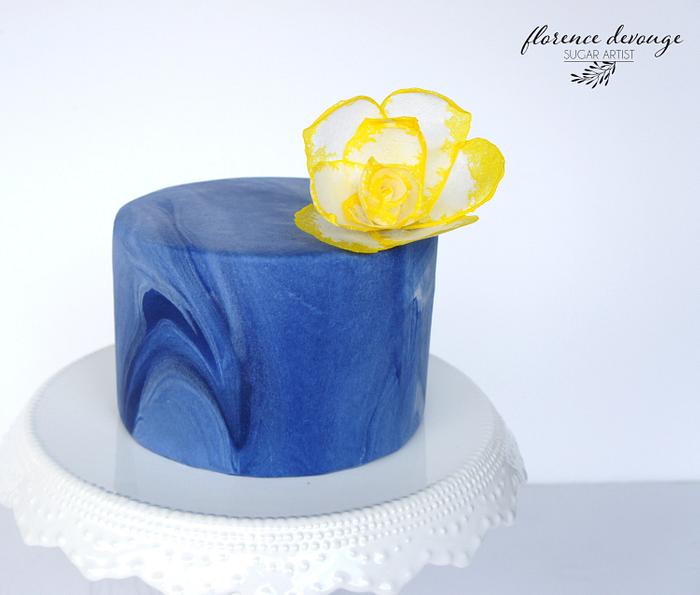 Marble cake with wafer paper flower