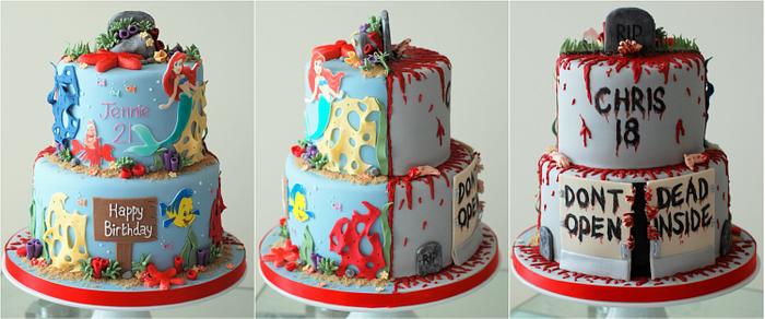 2 tier split themed cake