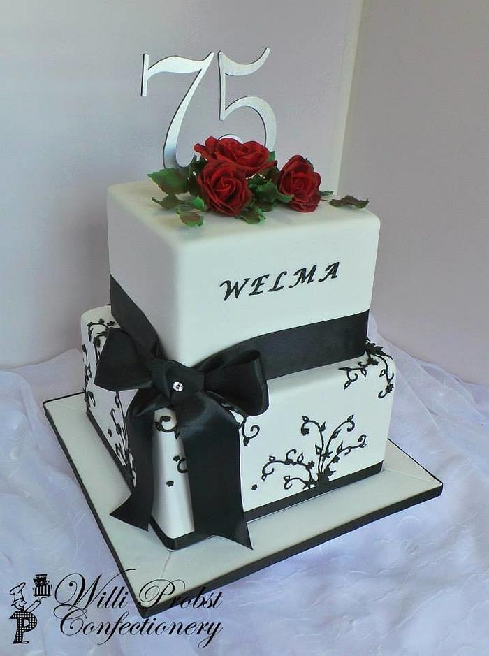Black and red birthday cake