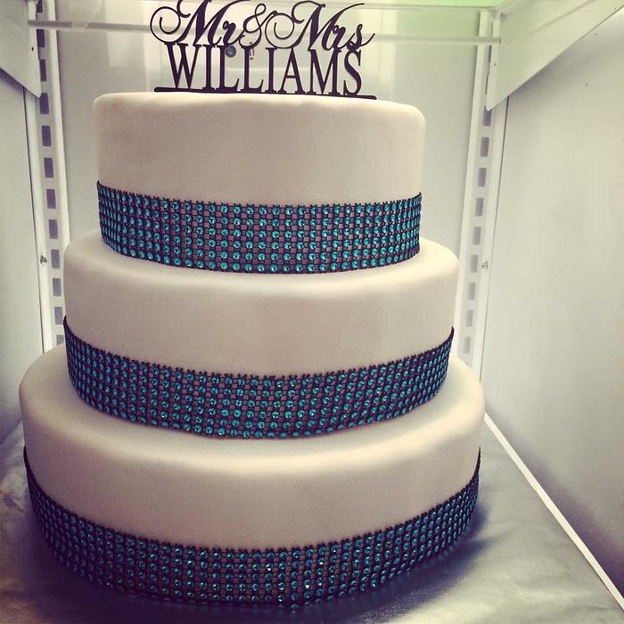 Turquoise bling wedding cake