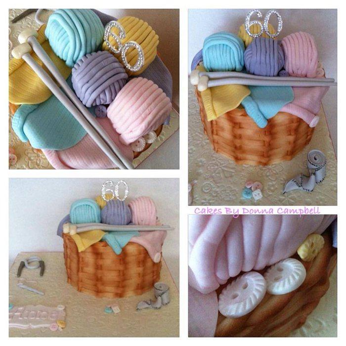 60th Knitting basket cake