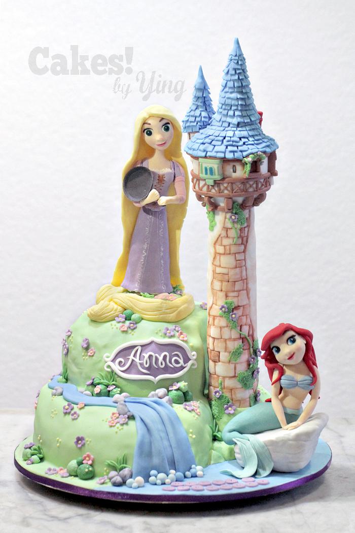 Rapunzel and Ariel cake