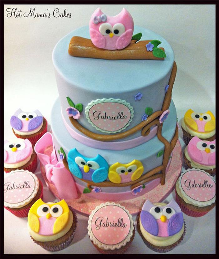 Owl baby shower cake