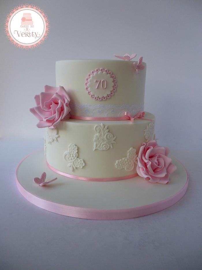Rose and Lace 70th birthday cake.