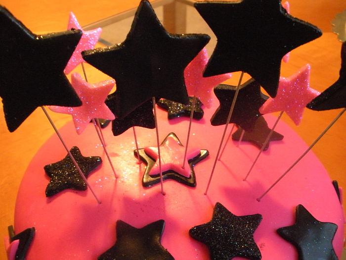 Hot Pink/Black Star Cake