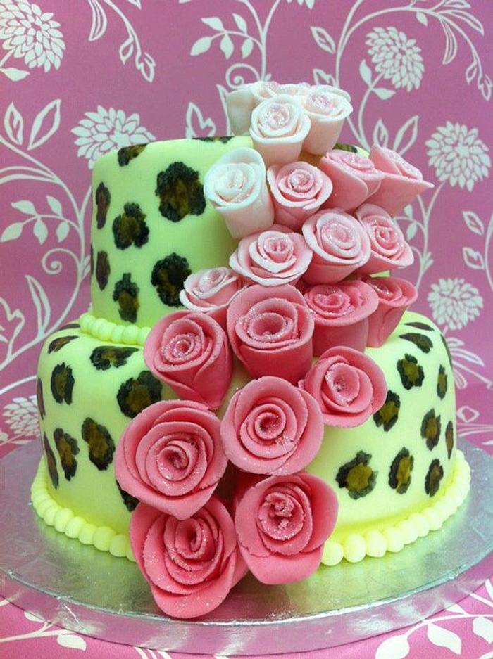 Leopard Print and Roses Cake