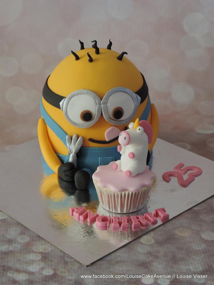 minion cake with fluffy unicorn