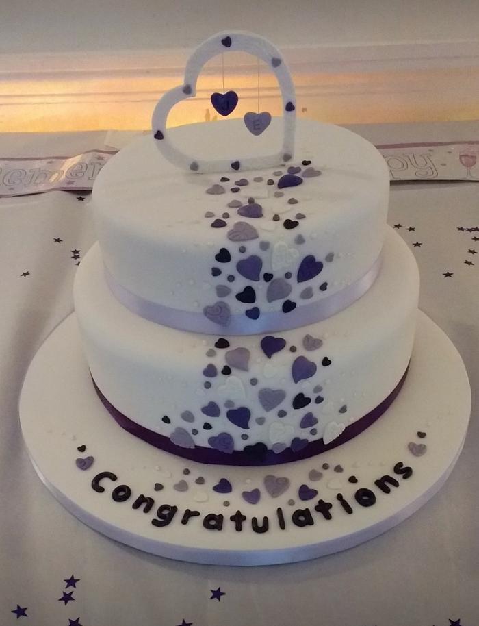 Purple hearts engagement cake