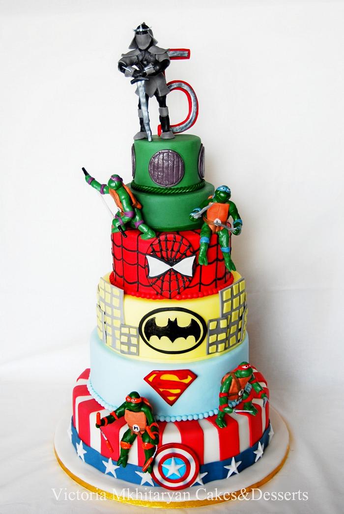 Superheroes 5th Birthday Cake