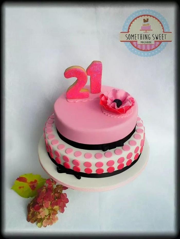 21st Pink polka dots birthday cake.