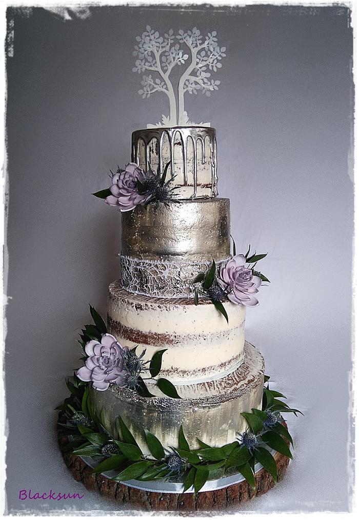 Cream and metallic wedding cake