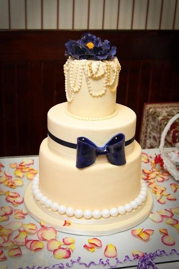 Pearls and Peony wedding  cake