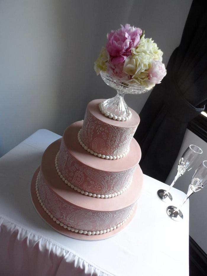 Three Tier Stenciled Wedding Cake