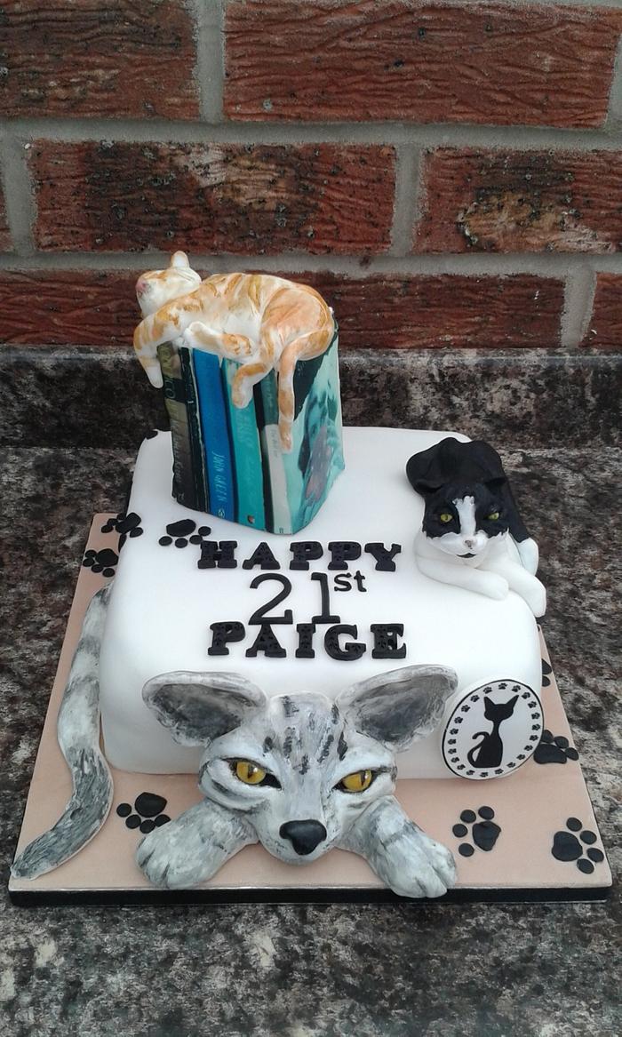 Cats and books 21st Birthday cake