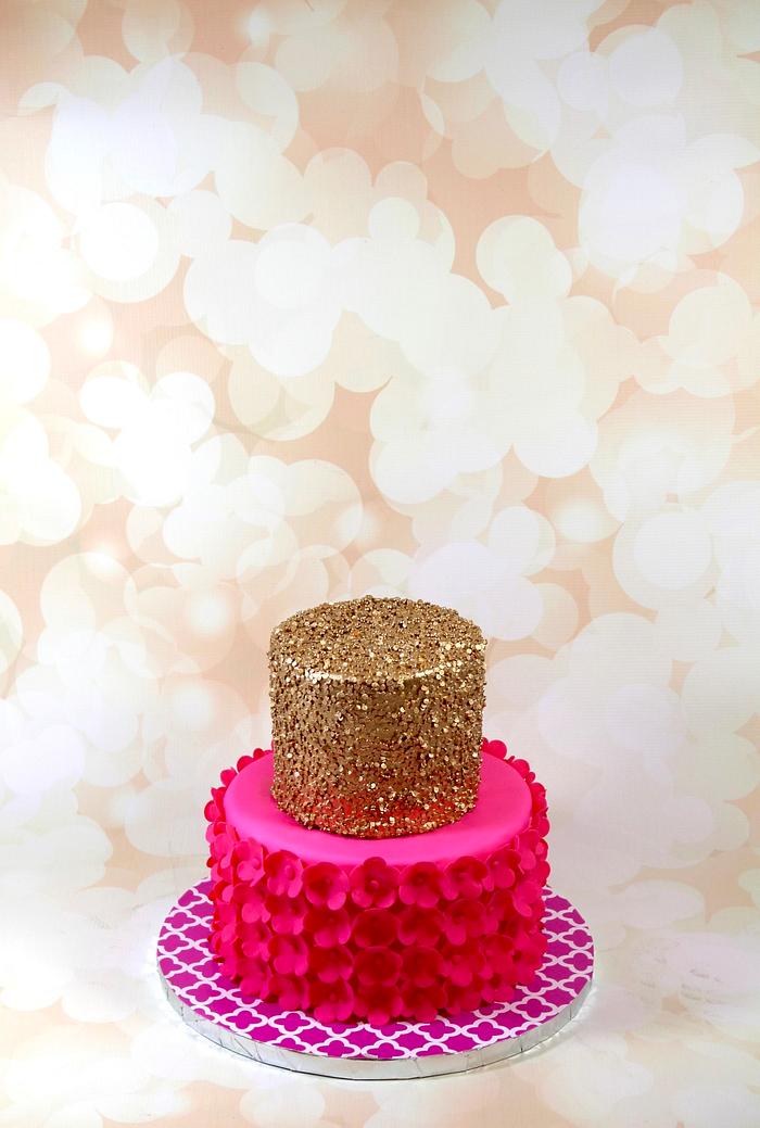 Pink and gold glitter cake