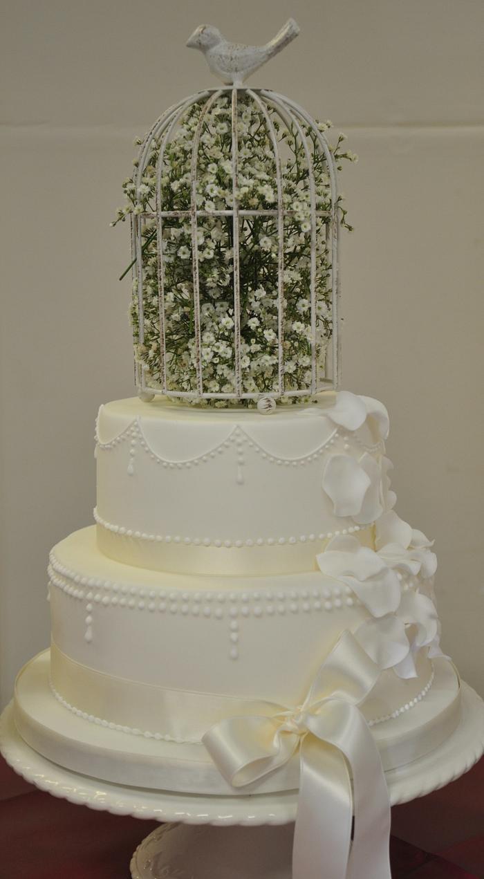 Wedding Cake with Bird Cage Topper