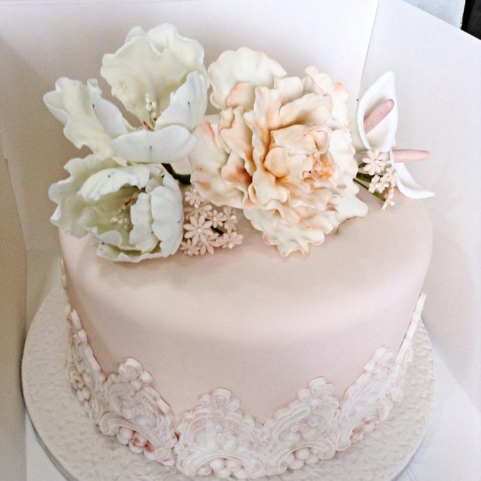 Small peony wedding cake