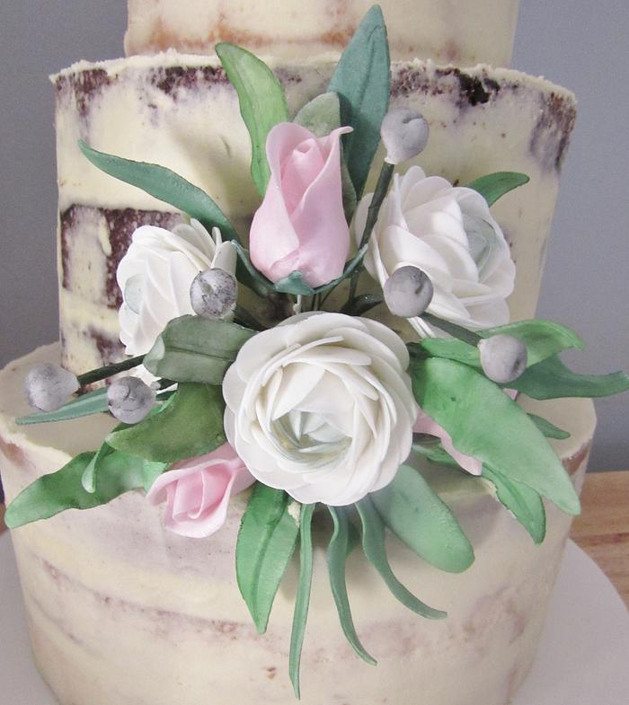 Sugarflowered Semi Naked Wedding Cake