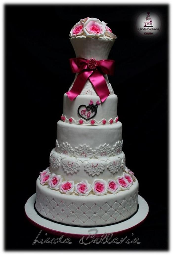 wedding cake with roses and much love
