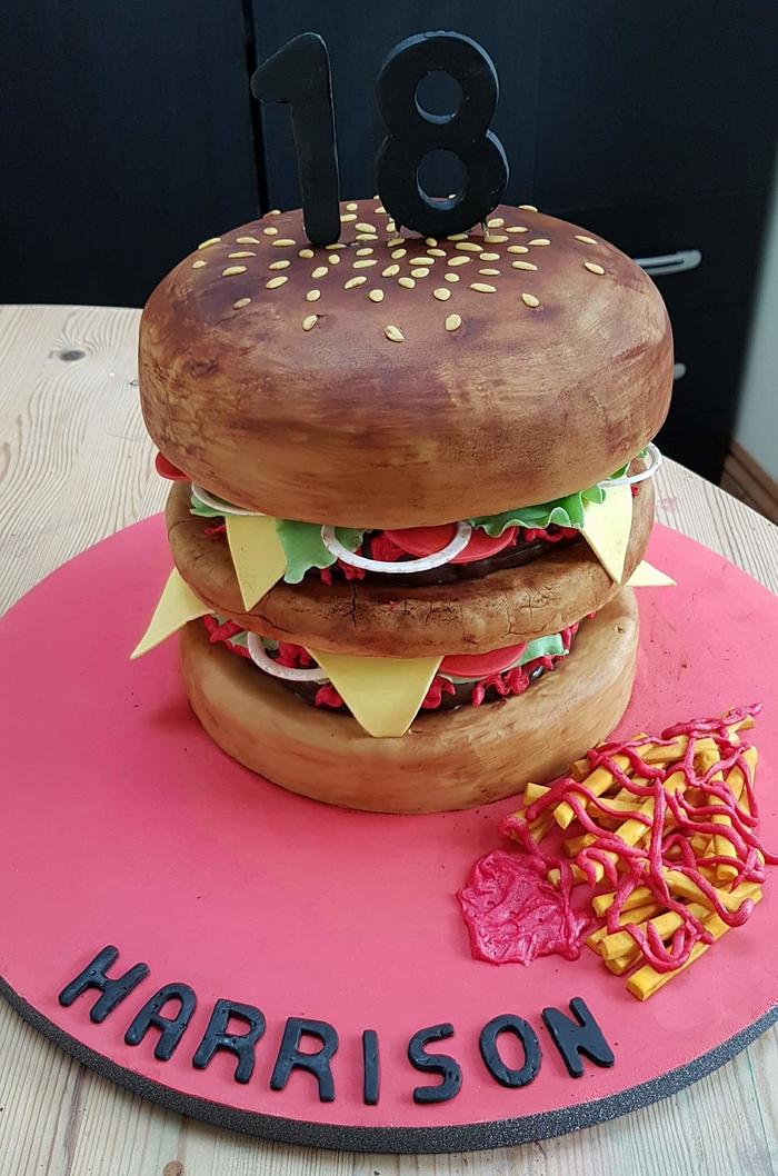 Burger and chips cake 