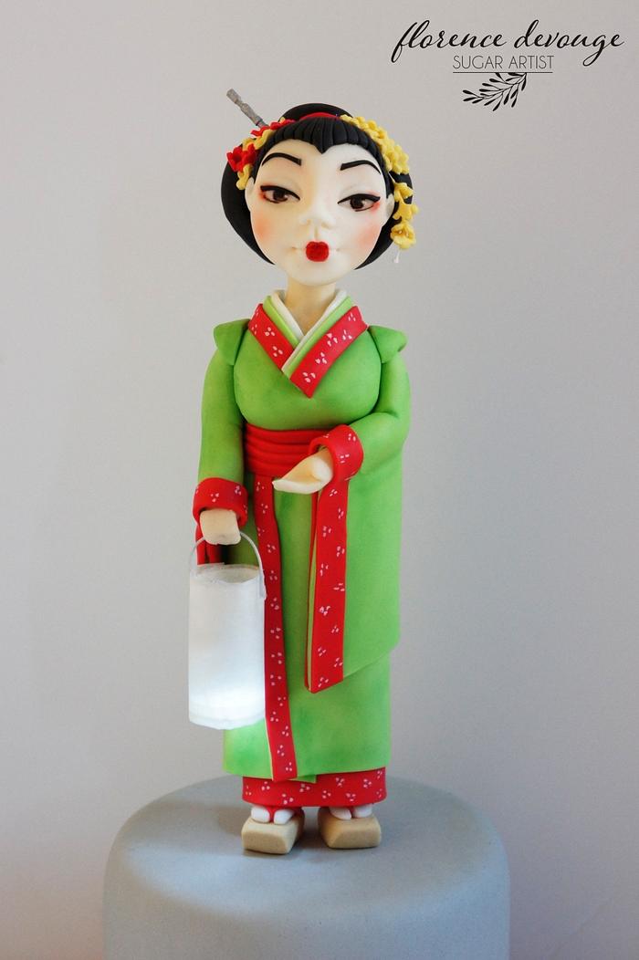 Geisha with real paper lamp