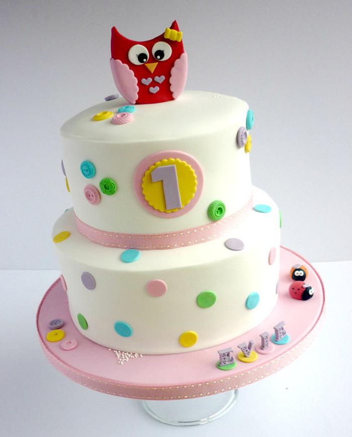 Owl topped spotty cake