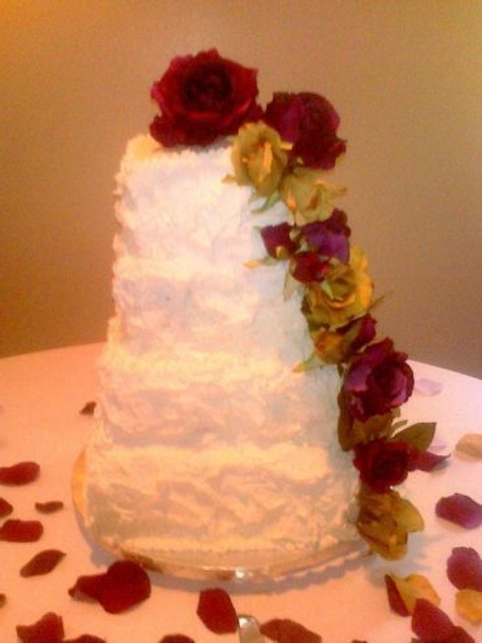 Four Tier Square Wedding Cake with Cascading Flowers