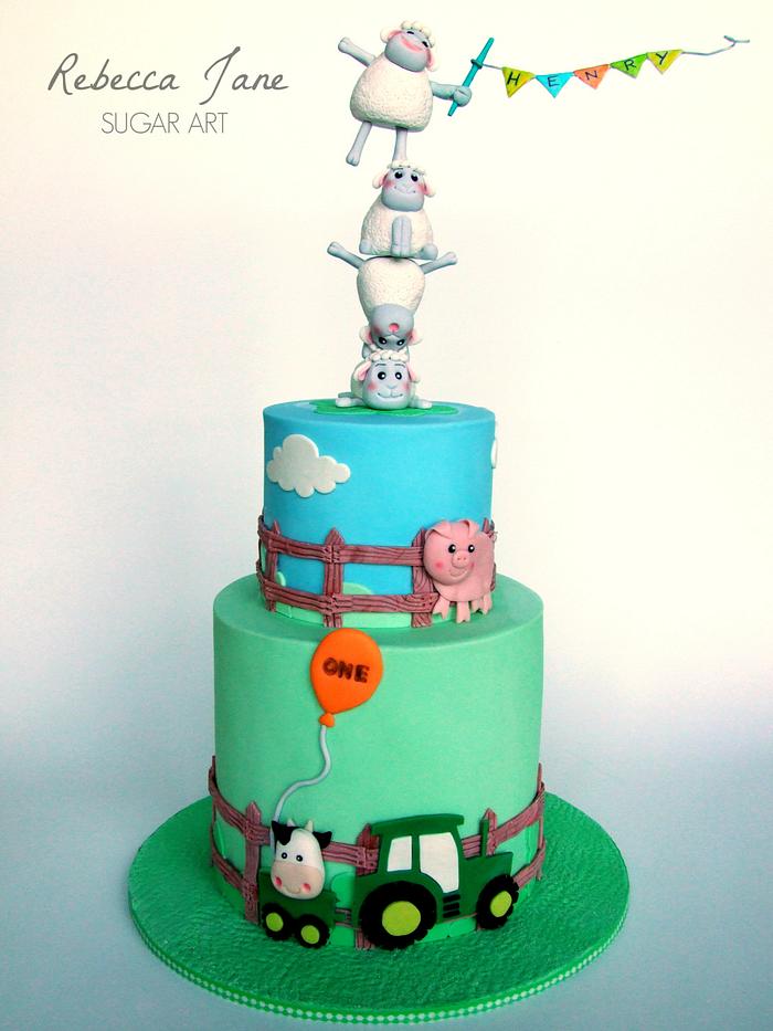 Sheep and tractor farm cake